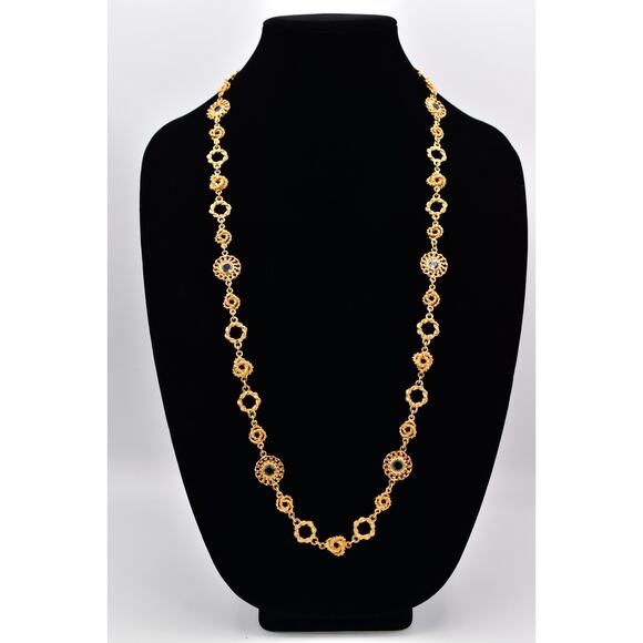 Vintage Station Open Bezel Crystal Necklace Knot Chain Clear Gold 1980s BinM - Picture 1 of 12
